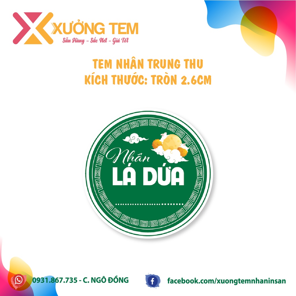 100 Tem Dán, Nhãn Dán Nhân Bánh Trung Thu-hình tròn 2022