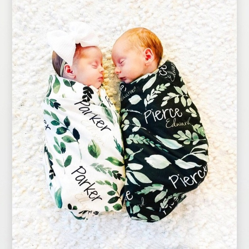 Bộ 2 Món Túi Ngủ Cotton Gồm Chăn Quấn Và Nón In Họa Tiết Lá Cây Cho Bé Sơ Sinh