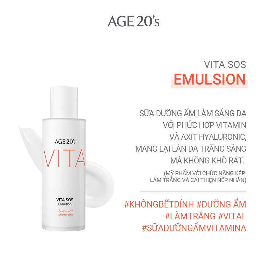 Bộ Nước hoa hồng Vita SOS Toner 145ml và Sữa dưỡng da Vita SOS Emulation  145ml - Quà tặng Sữa rửa mặt 80ml