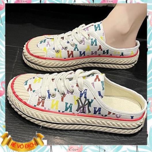 Giày sục nữ lười MLB ny đạp gót màu Trắng hoạ tiết thể thao sneaker Hot Trend [Full box, Full bill]