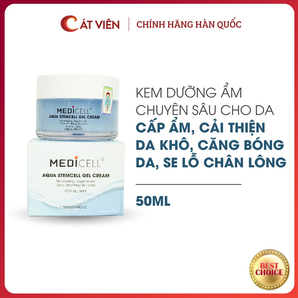 Kem dưỡng da chuyên sâu, dưỡng ẩm, kiềm dầu, phục hồi da sau mụn, nám tàn nhang, chăm sóc da Medicell Aqua Stem Cell Gel