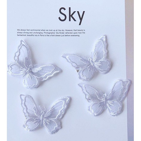 Set 4 bướm thêu trắng đa năng làm kẹp tóc dây chuyền khâu váy áo