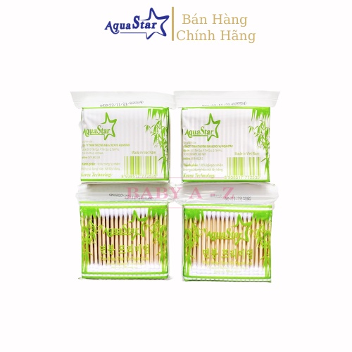 Tăm Bông Ngoái Tai Aquarstar Bịch Trúc 100c Tăm Bông Trang Điểm Người Lớn Cao Cấp 2 Đầu Tròn Và Xoắn