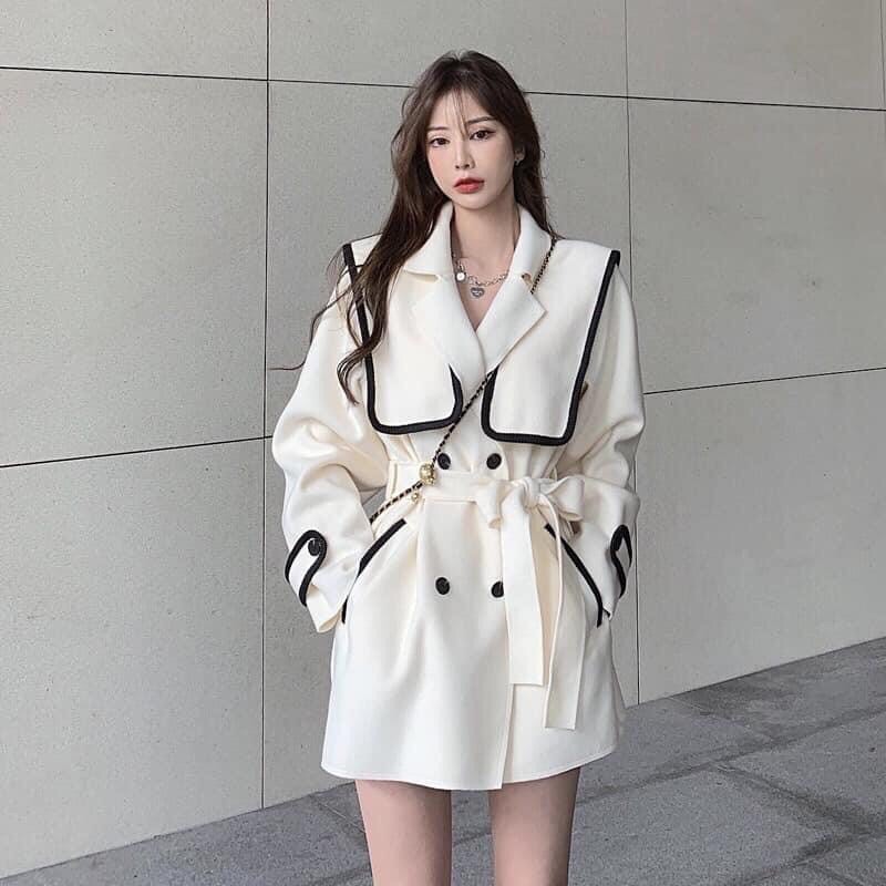Áo khoác lông nhung thắt đai nơ