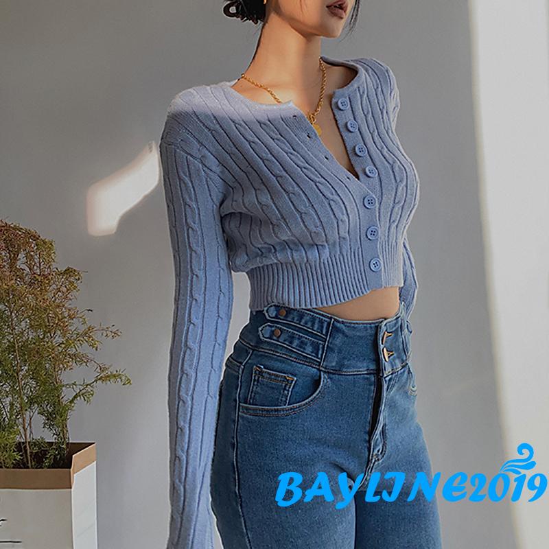 Áo khoác cardigan dệt kim tay dài cổ tròn màu trơn thời trang xuân thu dành cho nữ