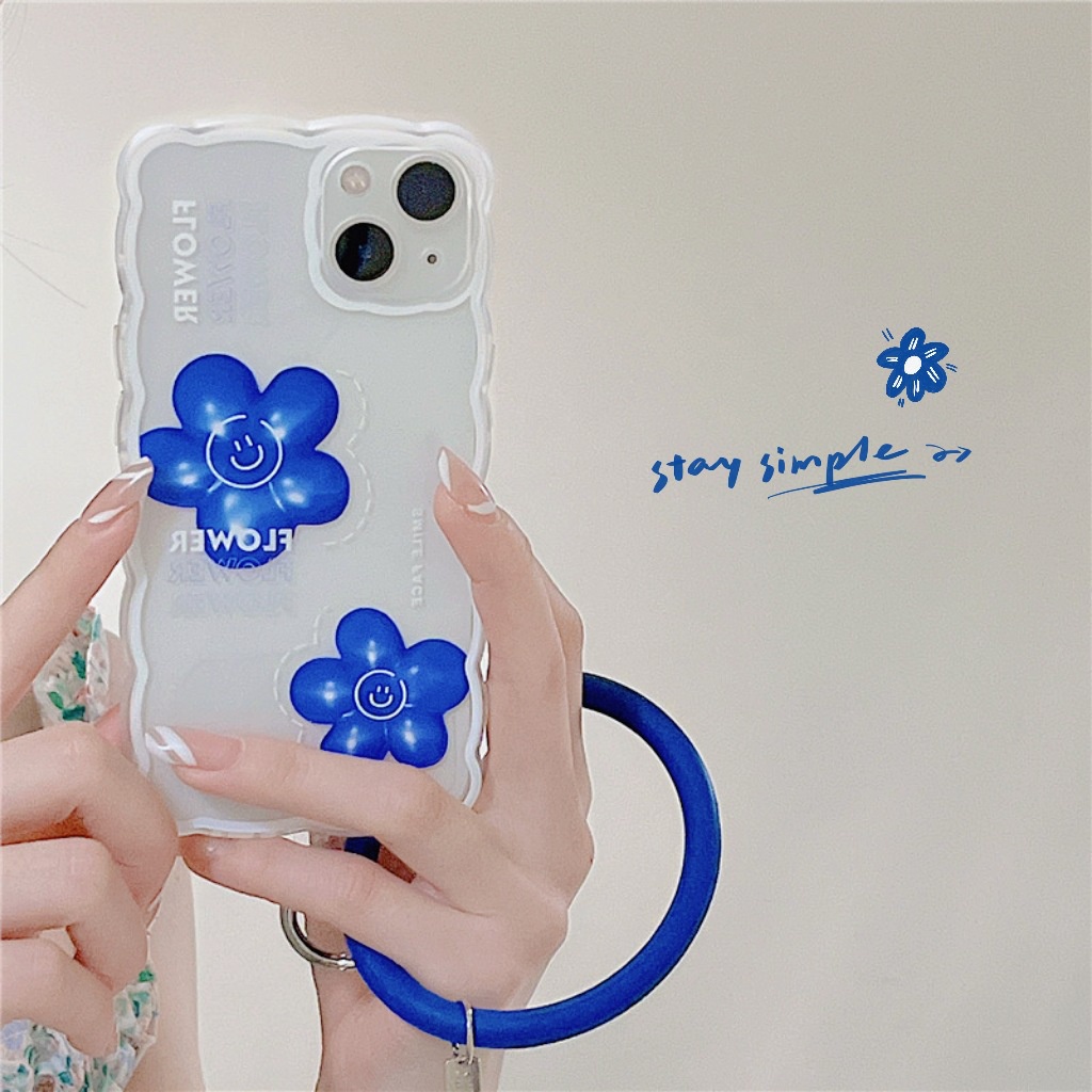 Ốp lưng iphone Ốp Điện Thoại Silicon Hình Hoa Xanh Dương Phối Vòng Đeo Tay Phù Hợp Cho Apple 13 Iphone 12 11 14pro 6 6Splus X XR Promax Dinuo case