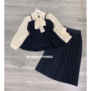 Set áo peplum nơ + chân váy dài