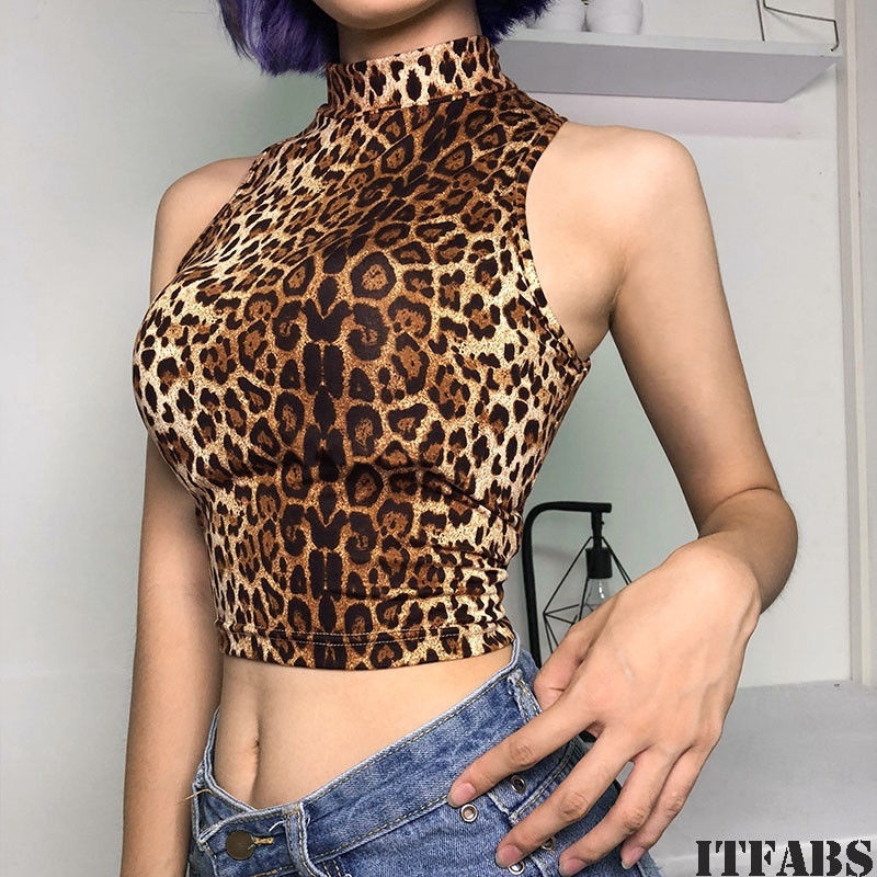Áo ngắn họa tiết da báo không tay cho nữ | BigBuy360 - bigbuy360.vn