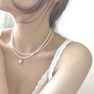 Dây chuyền ,vòng cổ hai vòng ngọc trai nhân tạo kèm mặt đá sang trọng