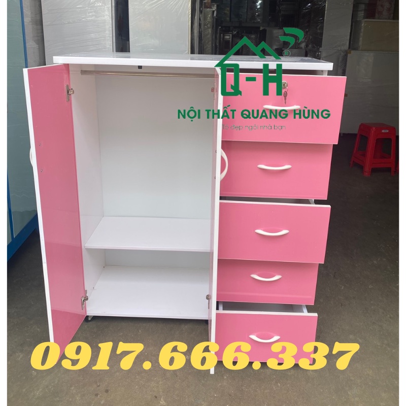 TỦ QUẦN ÁO NHỰA CHO BÉ 1M25 MÀU HỒNG