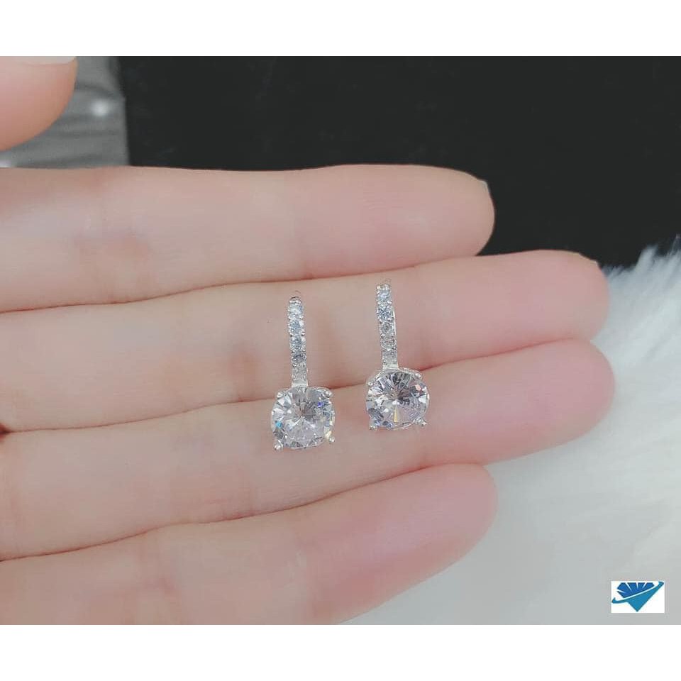 BÔNG TAI NỮ BẠC TA DẠNG MÓC CÂU GẮN ĐÁ SÁNG LẤP LÁNH - KHUYÊN BẠC BIBI