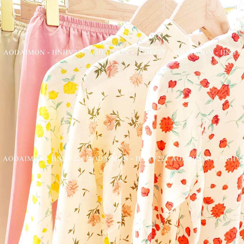 Áo Dài Hoa Nhí Cho Mẹ Và Bé Hạ Vy 3 Màu Đỏ - Hồng - Vàng