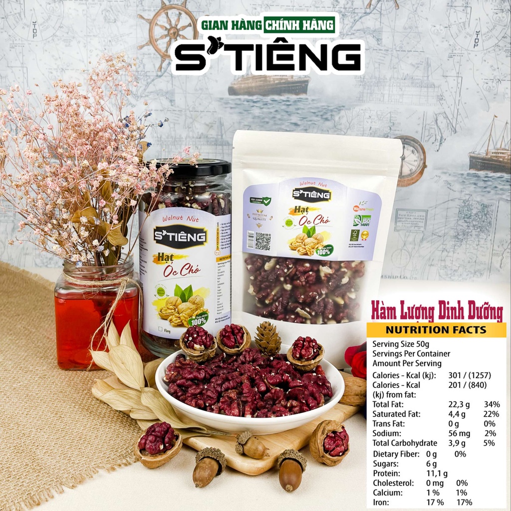500Gr Nhân Hạt Óc Chó Đỏ Nhập Khẩu Mỹ STIENG Tách Sạch Vỏ