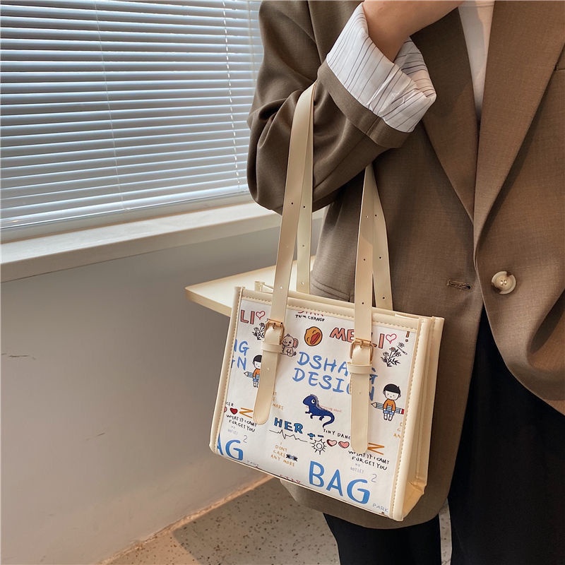 Túi tote đeo vai họa tiết graffiti dễ thương tùy chọn màu sắc