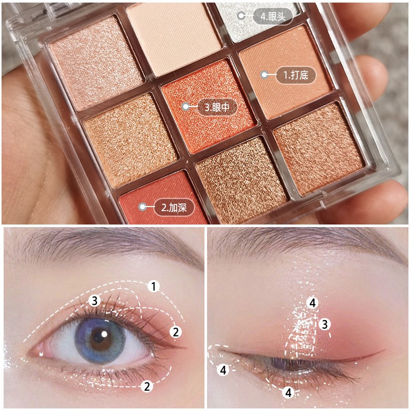 [Hàng mới về] Bảng phấn mắt 9 màu có ánh nhũ ngọc trai & màu lì lâu trôi cao cấp | BigBuy360 - bigbuy360.vn