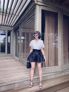 Sơ mi cổ vest tay bồng