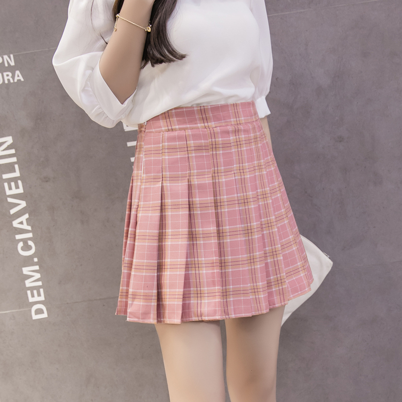 BH Chân váy ngắn cạp cao xếp ly kẻ sọc phong cách Hàn Quốc dành cho nữ