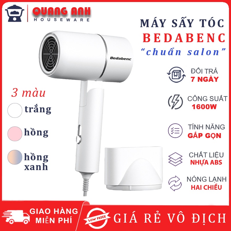 Máy Sấy Tóc Mini Gấp Gọn Bedabenc 2 Mức Nhiệt Chăm Sóc Cho Tóc Và Tạo Kiểu Công Suất Lớn 1600W