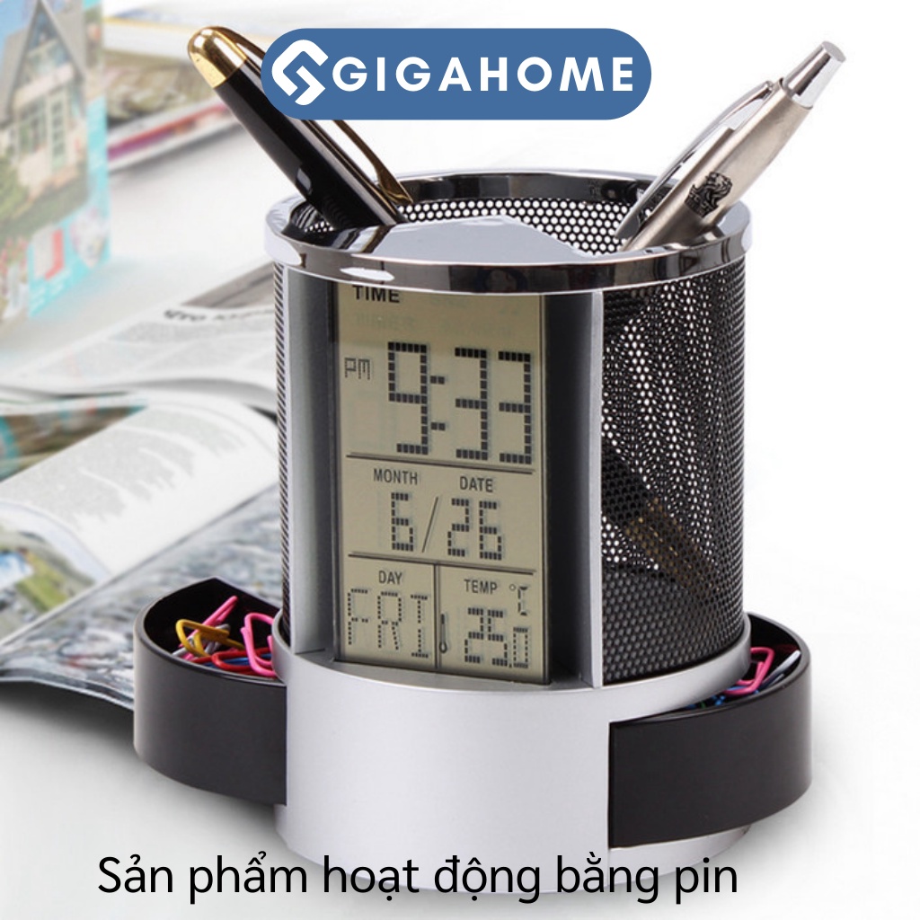 Khay Đựng Bút Có Đo Nhiệt Độ Phòng, Đồng Hồ, Lịch Kỹ Thuật Số Đa Năng GIGAHOME 4732