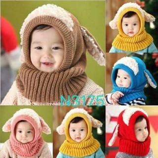 Mũ Len Phối Lông Cừu Siêu Ấm Cho Bé