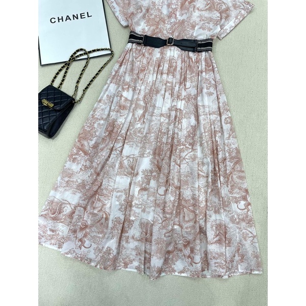 Đầm sơ mi dáng dài xoè tay ngắn thương hiệu Dior CD cao cấp