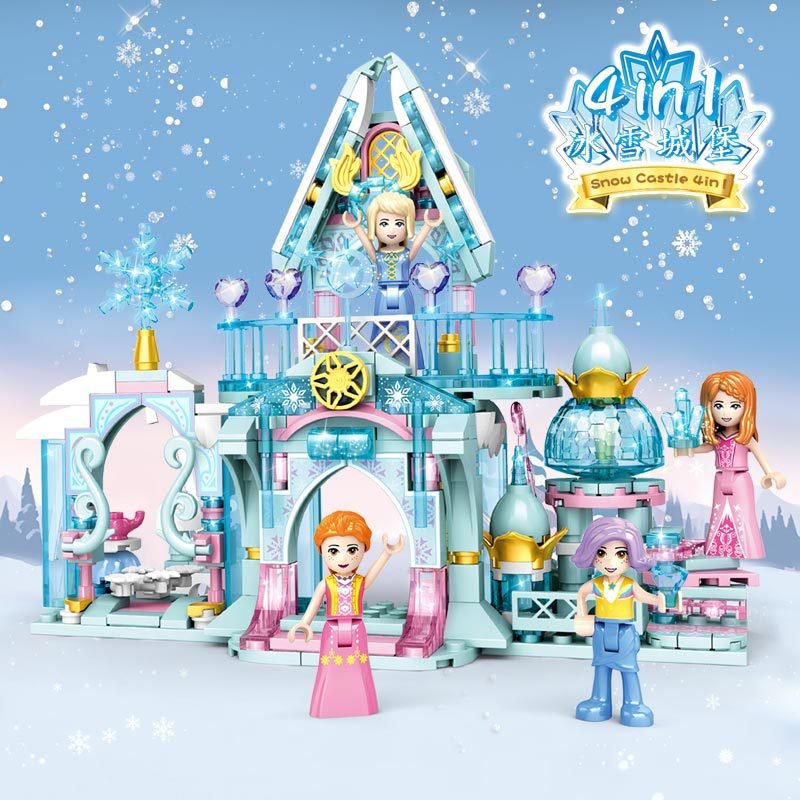 (Sẵn Hàng)Bộ đồ chơi lắp ráp kiểu Lego SnowCastle lâu đài tuyết 4 trong 1 dành cho bé gái Ledipin model 52018