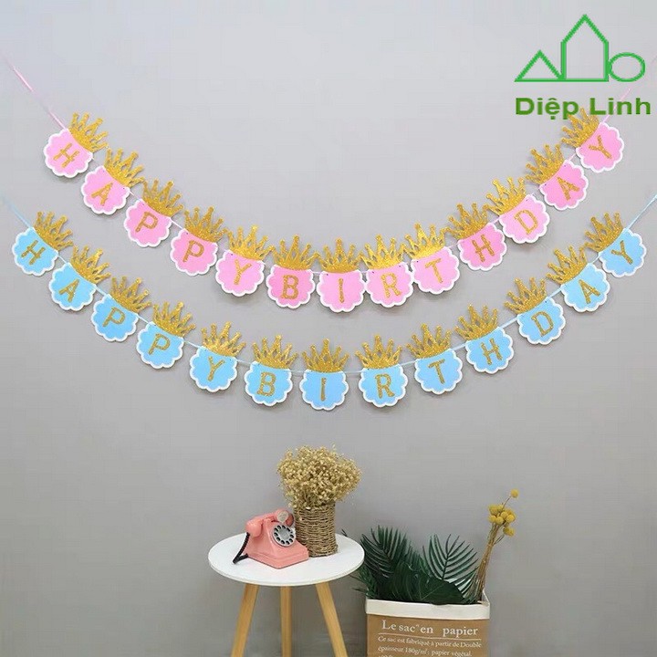 ( Siêu Rẻ - Siêu đẹp) Dây cờ ánh kim treo sinh nhật Happy Birthday bằng giấy cao 20cm nhiều màu sắc tùy chọn