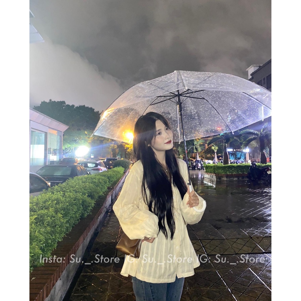 Áo babydoll dài tay cổ V kẻ nổi A2450 SUSTORE