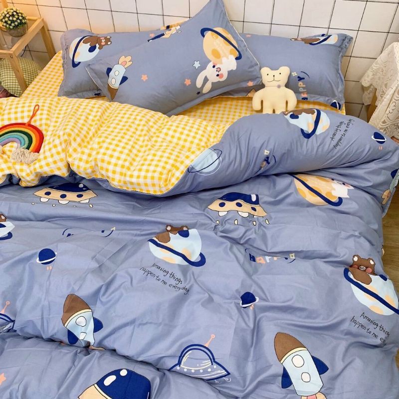 (Mẫu Mới) Bộ chăn ga gối cotton Vũ Trụ