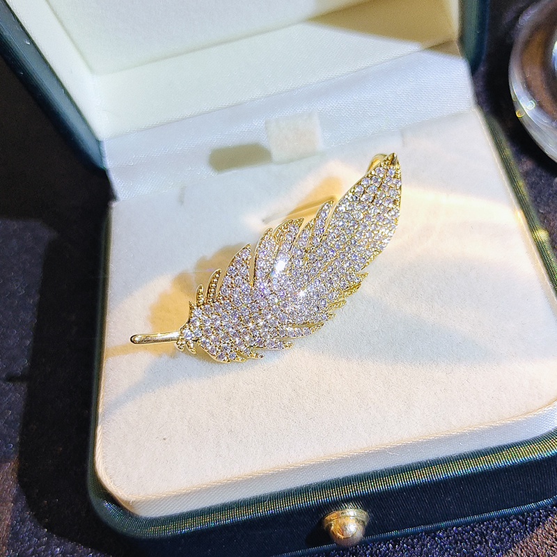 [Jiudoulan] Trâm Cài Áo Hình Lông Vũ Đính Kim Cương Độc Đáo Thời Trang Hàn Quốc Cho Nữ