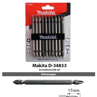 110mm bộ mũi vít hai đầu ph2 makita d-34833