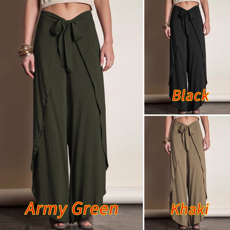 Quần Dài Zanzea Ống Rộng Eo Buộc Dây Kiểu Bất Đối Xứng Phong Cách Sành Điệu Cho Phụ Nữ | BigBuy360 - bigbuy360.vn