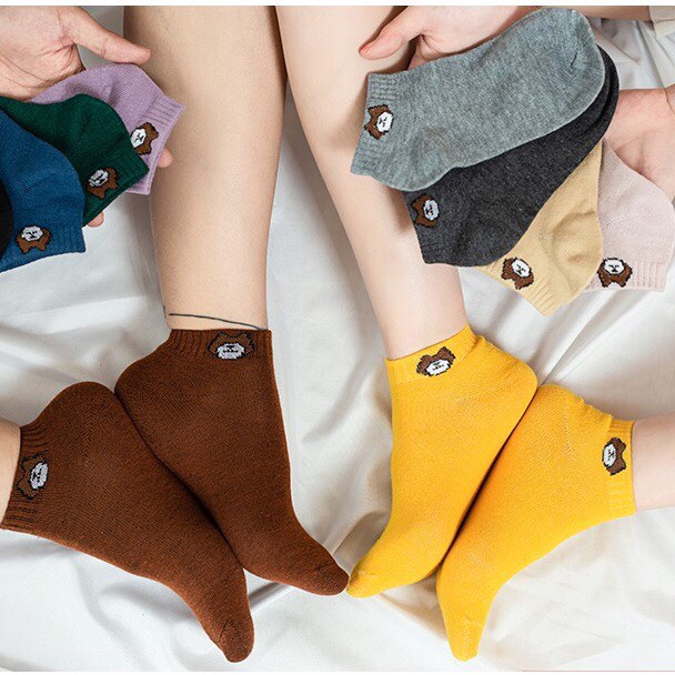 Tất cổ ngắn nữ sét 10 đôi gấu phong cách Hàn Quốc, vớ nữ chất liệu cotton thoáng mát