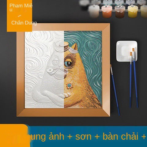 Bức tranh sơn dầu kỹ thuật số phù điêu ba chiều vẽ tay Van Gogh tự làm và tô màu hiếp dâm trang trí hoa hướng dương Châu