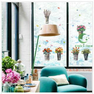 Decal dán tường hình chậu hoa trang trí