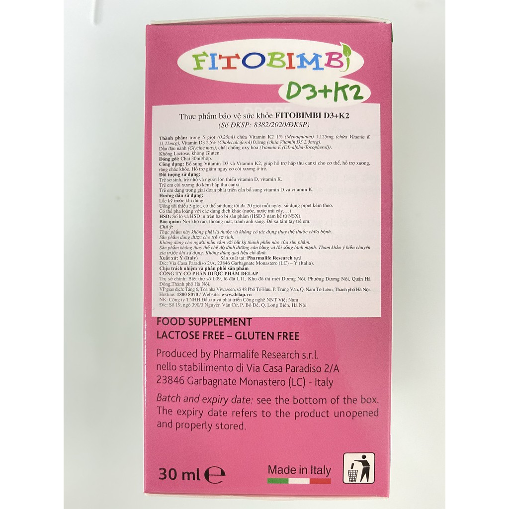 Fitobimbi D3+K2- Bổ sung vitamin D3 và vitamin K2, giúp hỗ trợ hấp thu canxi cho cơ thể. · Hỗ trợ xương, răng chắc khỏe