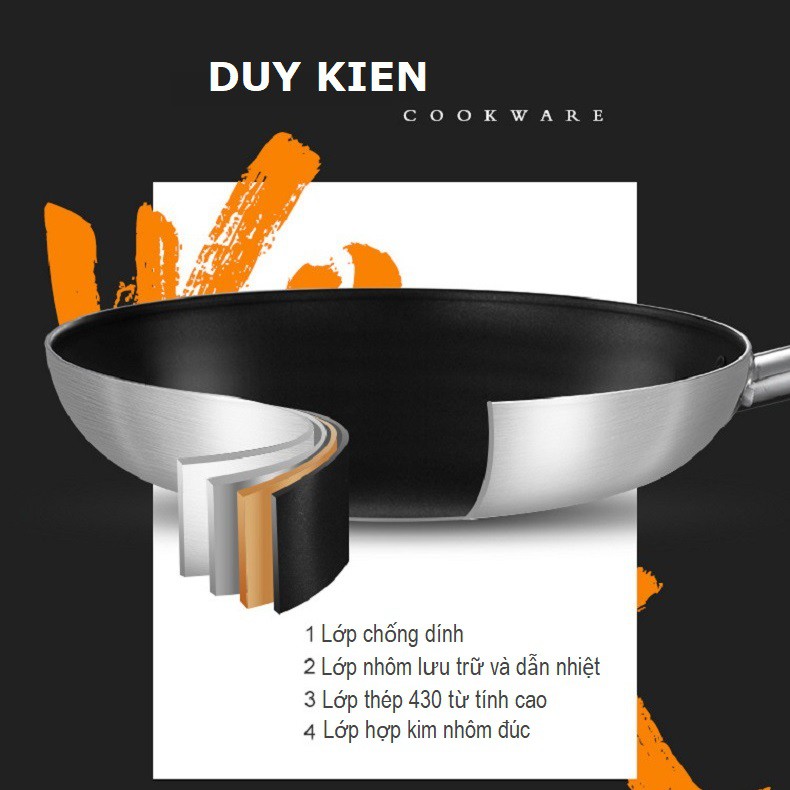 Chảo Chống Dính Inox Đáy Từ Silverware Hàng Dày Dặn, Sáng Bóng Sang Trọng, Tiêu Chuẩn Sử Dụng Nhà Hàng, Khách Sạn