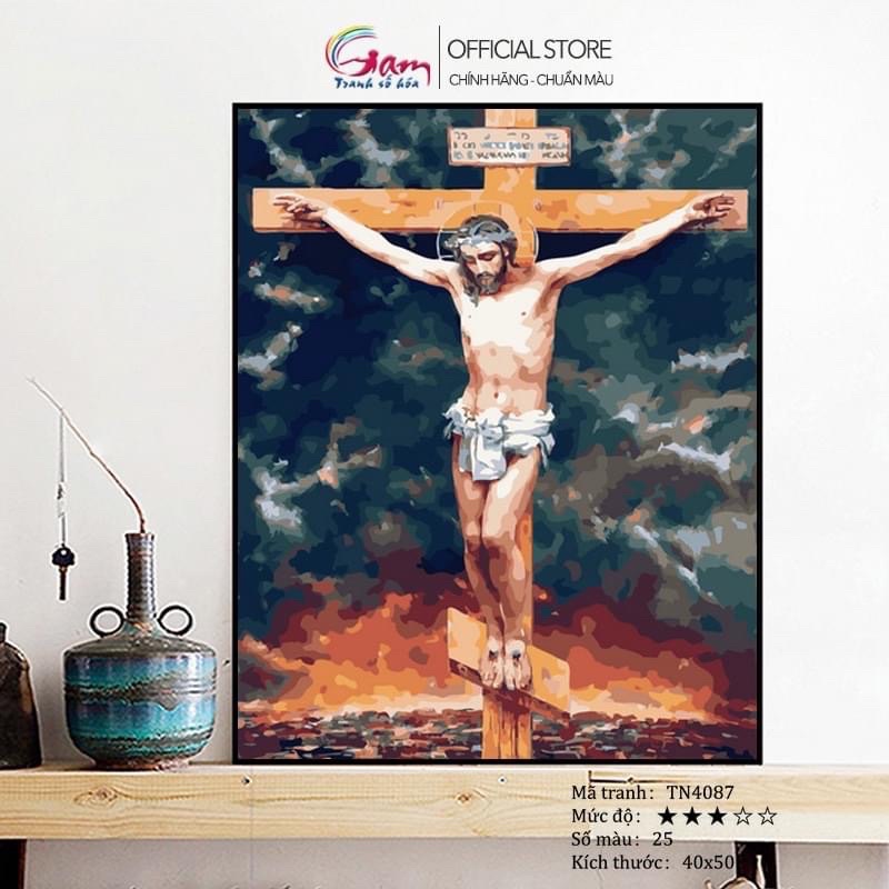 Tranh tô màu theo số chủ đề Công giáo Chúa Jesus TN4087 - khổ lớn căng khung sẵn