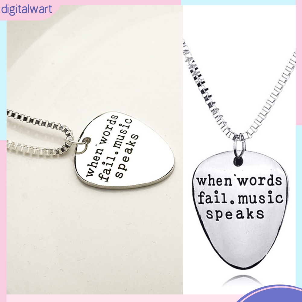 Dây Chuyền Mặt Tròn Khắc Chữ When Words Fail Music Speak Dễ Thương