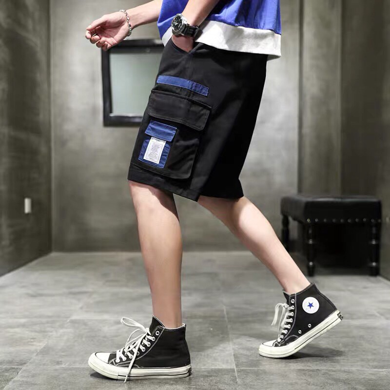 Quần short Túi Hộp In chữ xanh Unisex BC0837