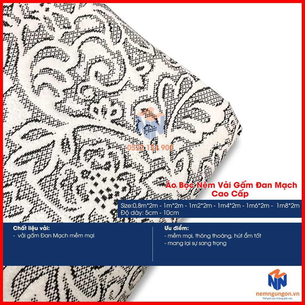 Áo bọc nệm gấp 3 vải gấm Đan Mạch cao cấp - 2 mặt khóa kéo dày 5cm đến 10cm - Giao màu ngẫu nhiên