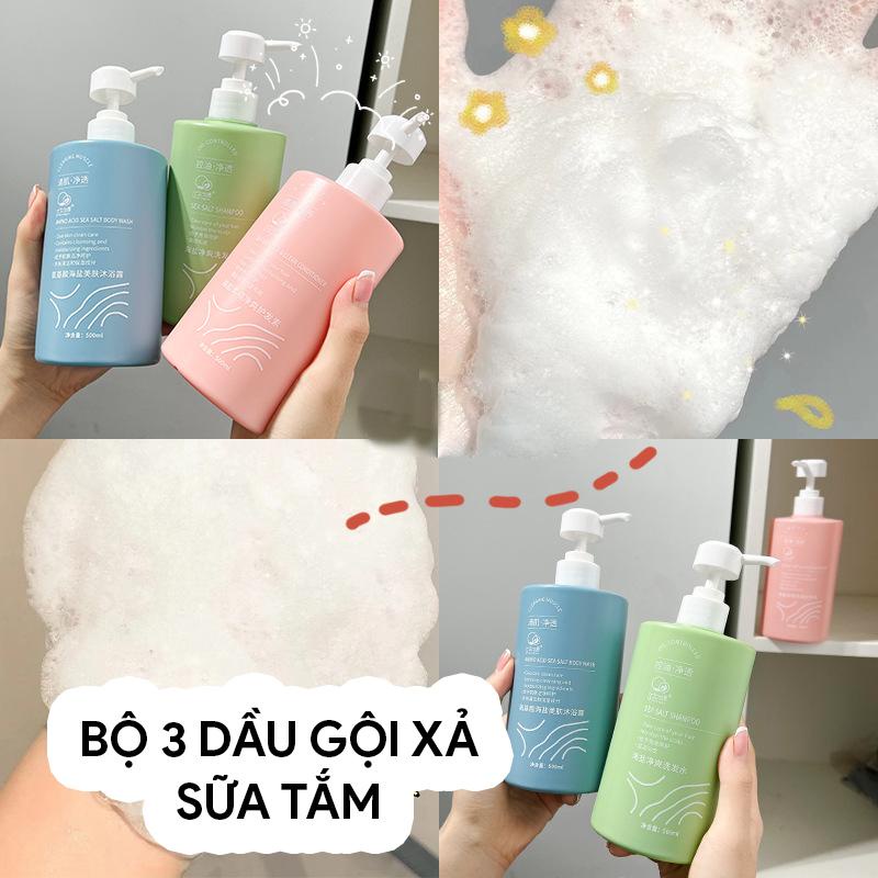 Bộ 3 Dầu Gội + Dầu Xả + Sữa Tắm Muối Biển Làm Sạch Da, Dưỡng Trắng Da,Giảm Nhờn Cho Tóc Bóng Mượt