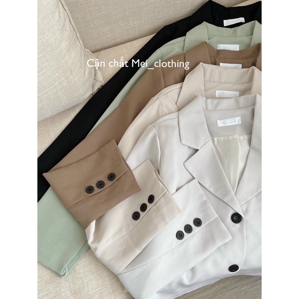 Áo khoác Blazer 2 lớp dáng ngắn thiết kế Tay Đính Cúc phong cách Retro B5