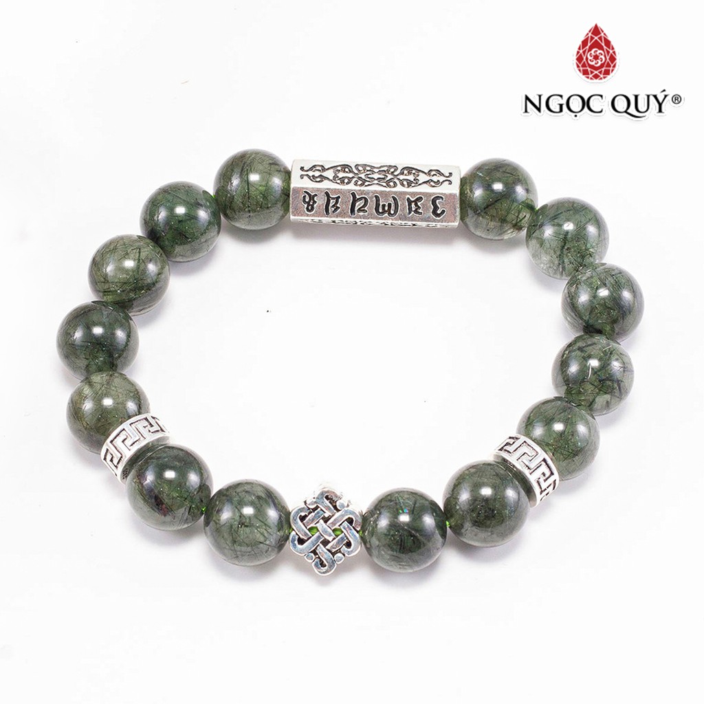 Vòng tay đá TA tóc xanh phối charm kết đồng tâm bạc 925 hạt 12mm - Ngọc Quý