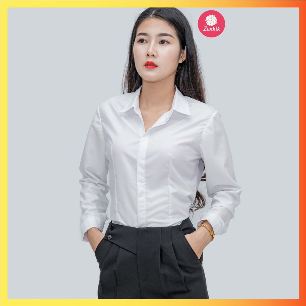 Áo sơ mi nữ thời trang công sở văn phòng dạo phố dự tiệc trẻ rẻ đẹp chất lượng Zenkik tay dài trắng basic SM13