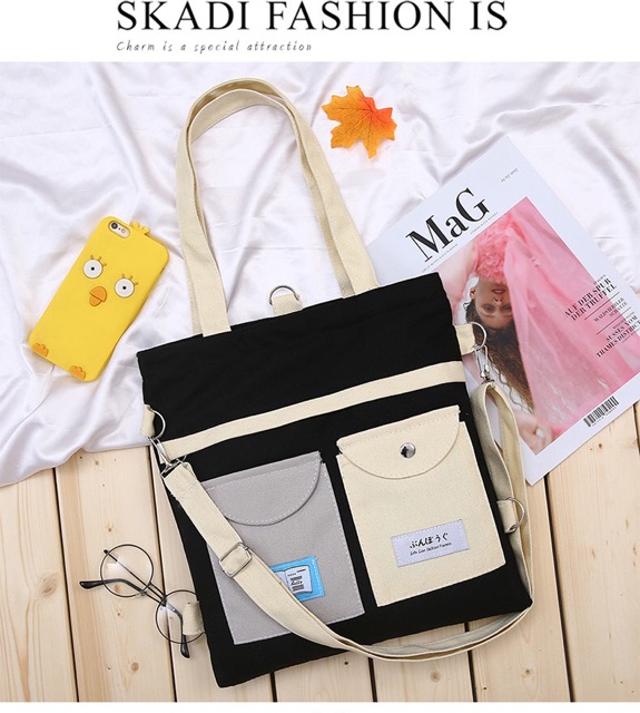 Túi tote 3 in 1 (đeo vai + đeo chéo + balo) ulzzang (có sẵn)