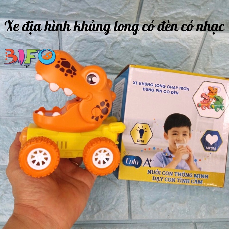 Xe ô tô đồ chơi địa hình xe khủng long chạy trớn, đồ chơi bánh đà quán tính cho bé nhấn là chạy