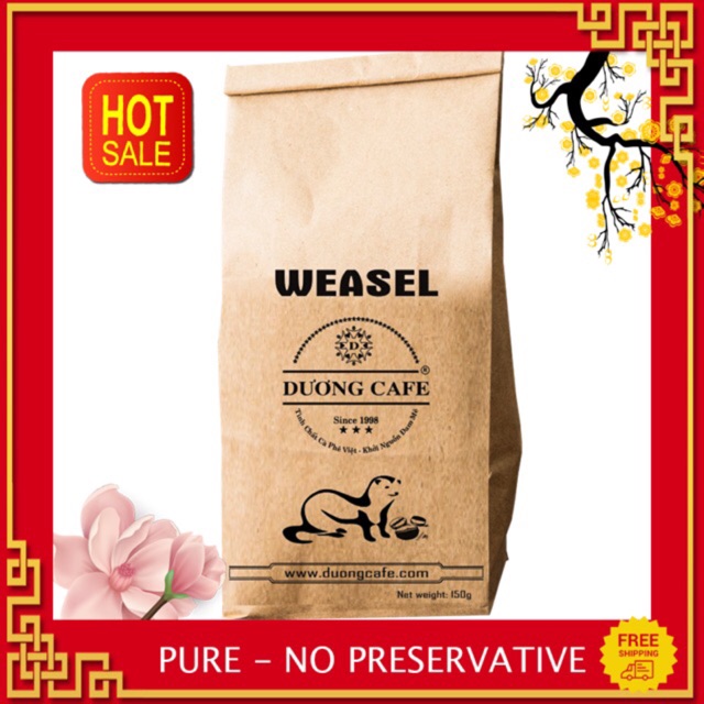 Cà phê Chồn Weasel rang mộc - Xay nguyên chất - 150g/gói - Đậc sản - DƯƠNG CAFE