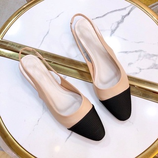 Giày cao gót nữ 5 phân, màu đen, bít mũi búp bê