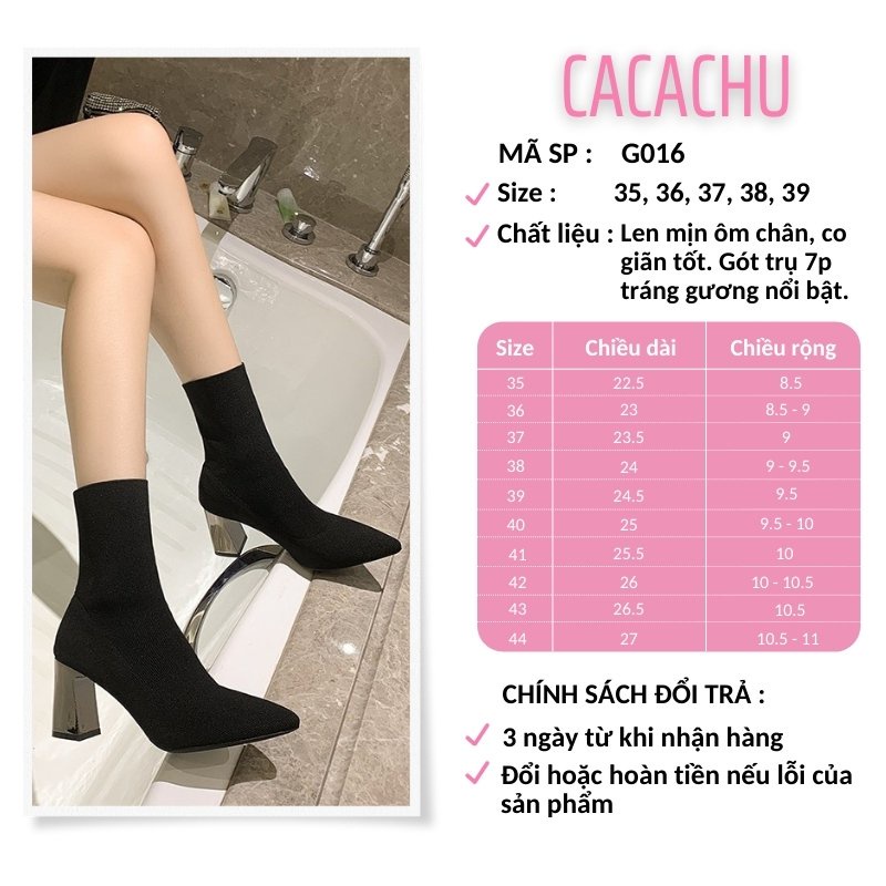 Boot len nữ cổ cao lửng gót trụ bạc tráng gương cao 7 phân hàng Quảng Châu CACACHU G016, giày bốt nữ đẹp siêu hot 2021 ✊